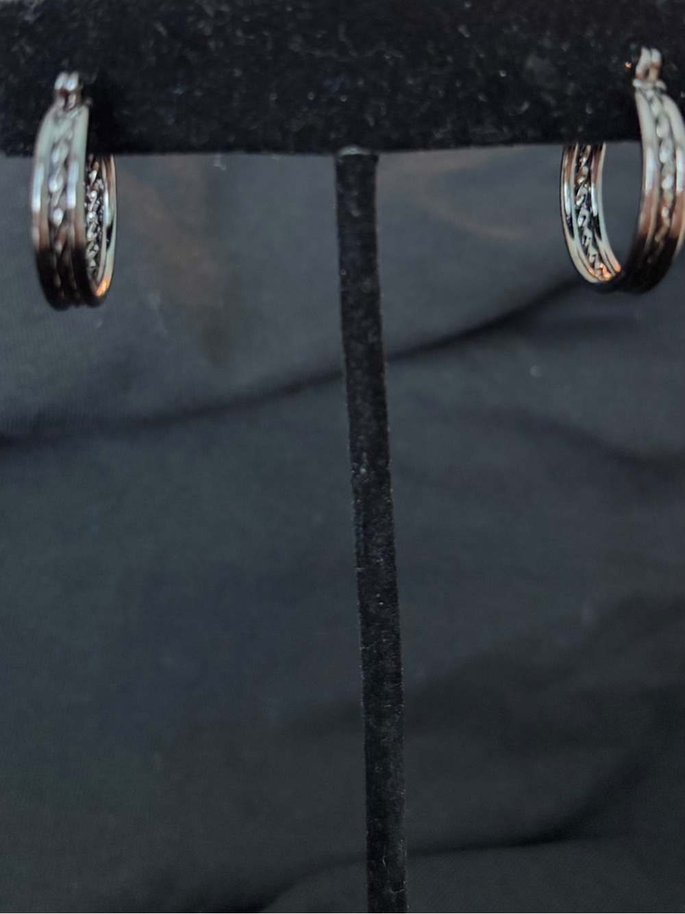 Dark Gun Metal Textured Hoop Earrings - Women Jewelry